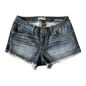 Rewash Women's Vintage Reunion Fringe Hem Medium Wash Jean Shorts